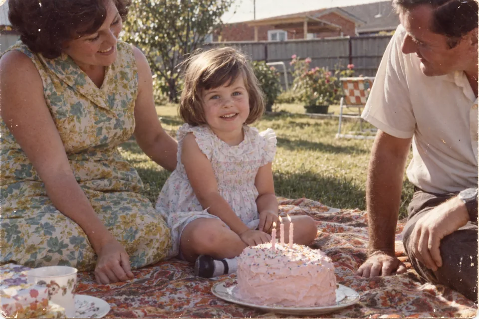 Mum at three and ready to explore the whole backyard., 1969.