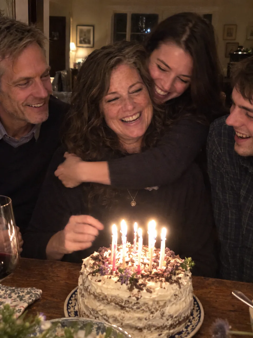 Fifty arrived with cake, laughter and a surprise hug from Emily., 2016.