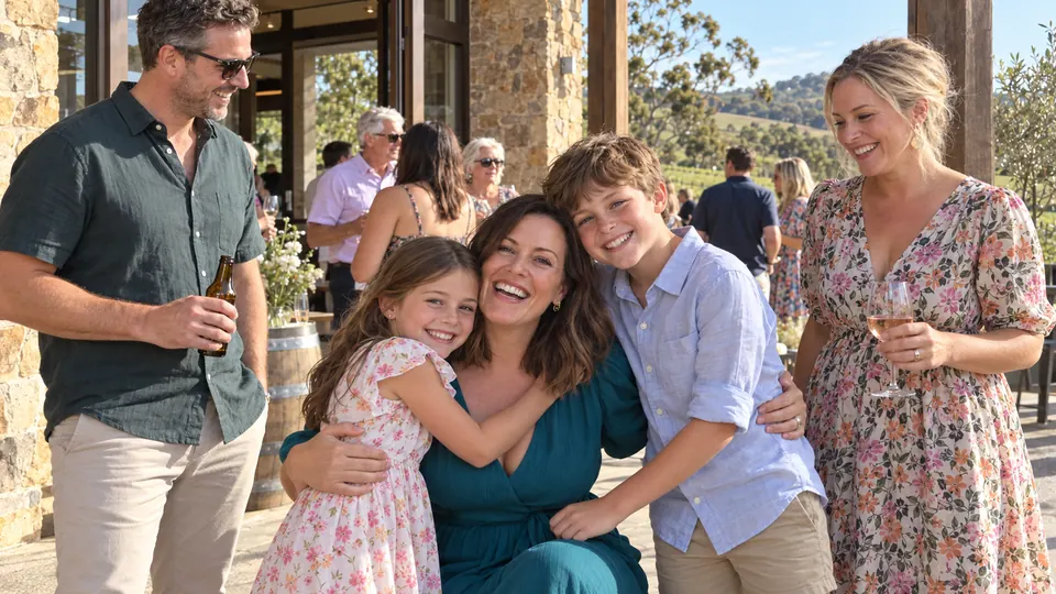 Hugging two children at her 40th.