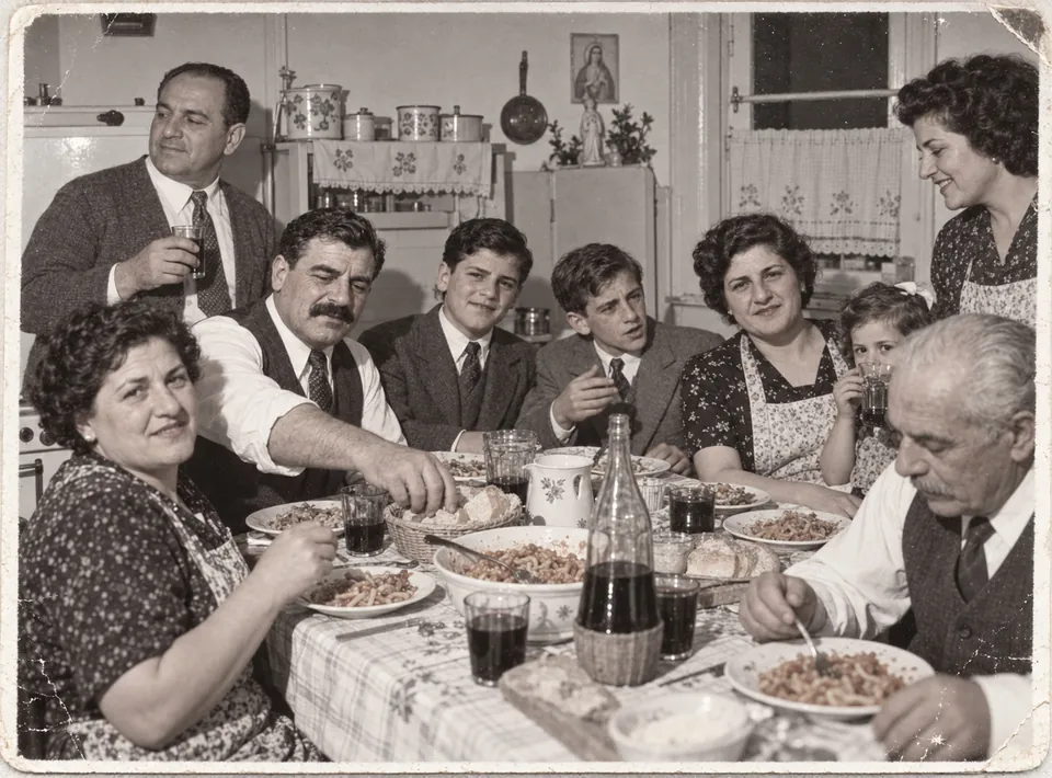 Easter lunch in Nonna’s crowded kitchen, 1954.