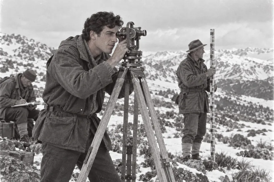 Surveying before the weather turned, 1962.