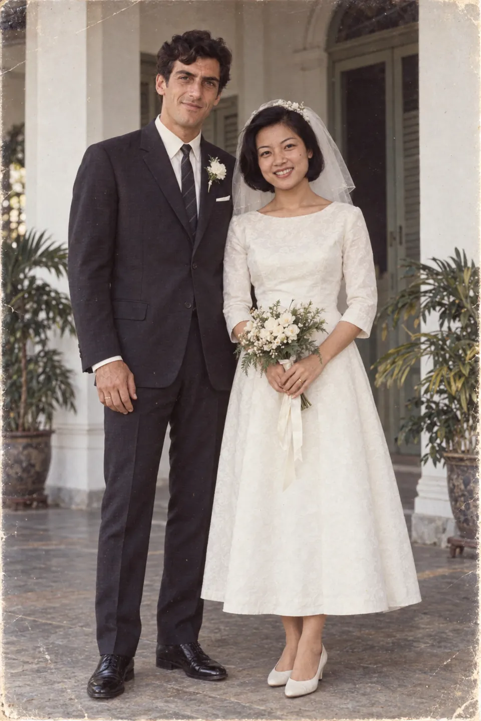 Dave and Mei Lin on their wedding day in Penang, 1967.