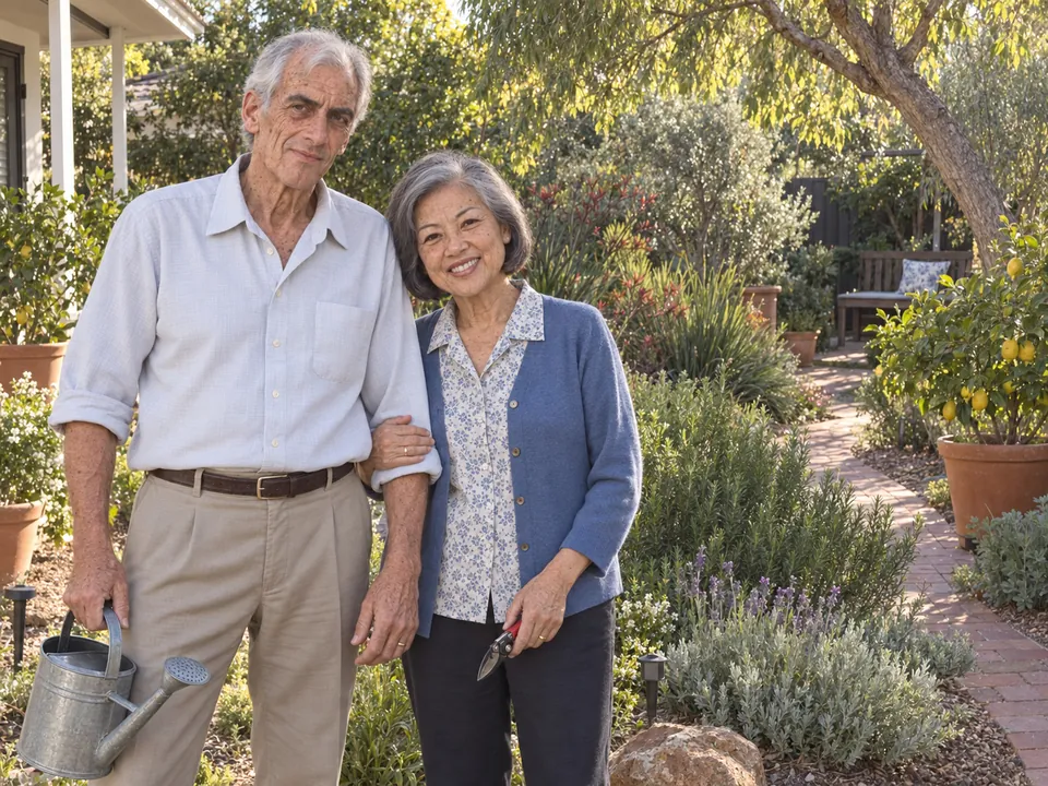 Dave and Mei Lin in the garden she designed, 2018.