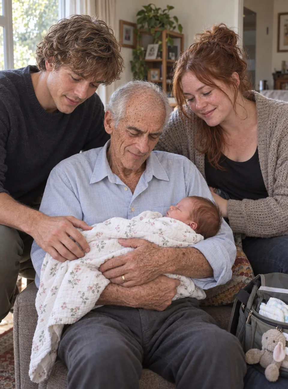 Dave meeting his great-granddaughter Ava, 2022.