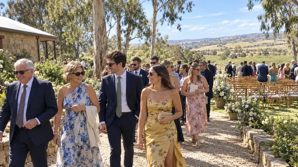 Guests arriving along the garden path.
